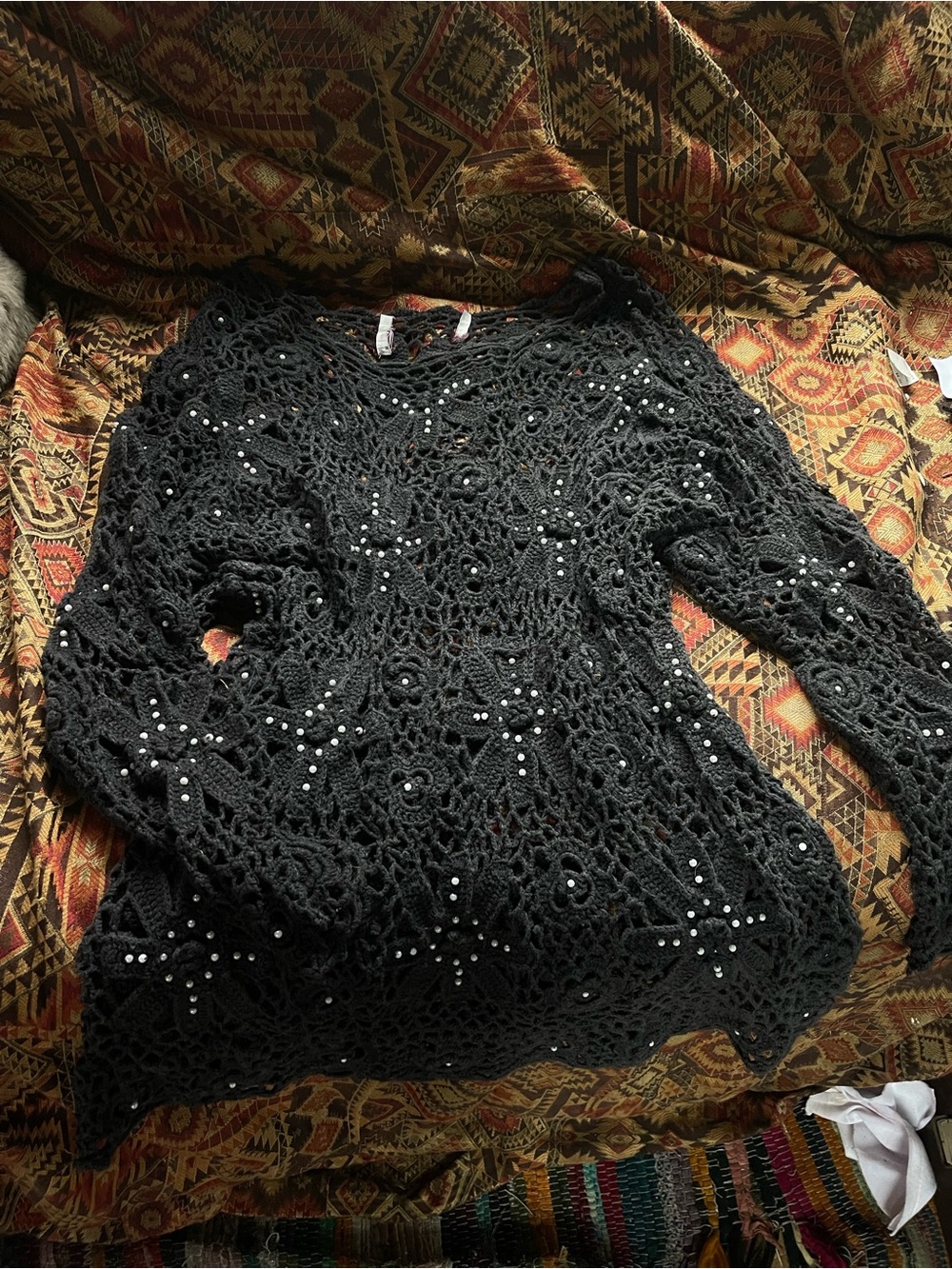 Black Crochet Beaded Women’s Sweater Dress